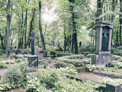 Image: The neighborhood of Sarkandaugava in the Nortern district of Rīga. Closed cemetery near the Holy Trinity Lutheran Church. Click on the image to enlarge it.