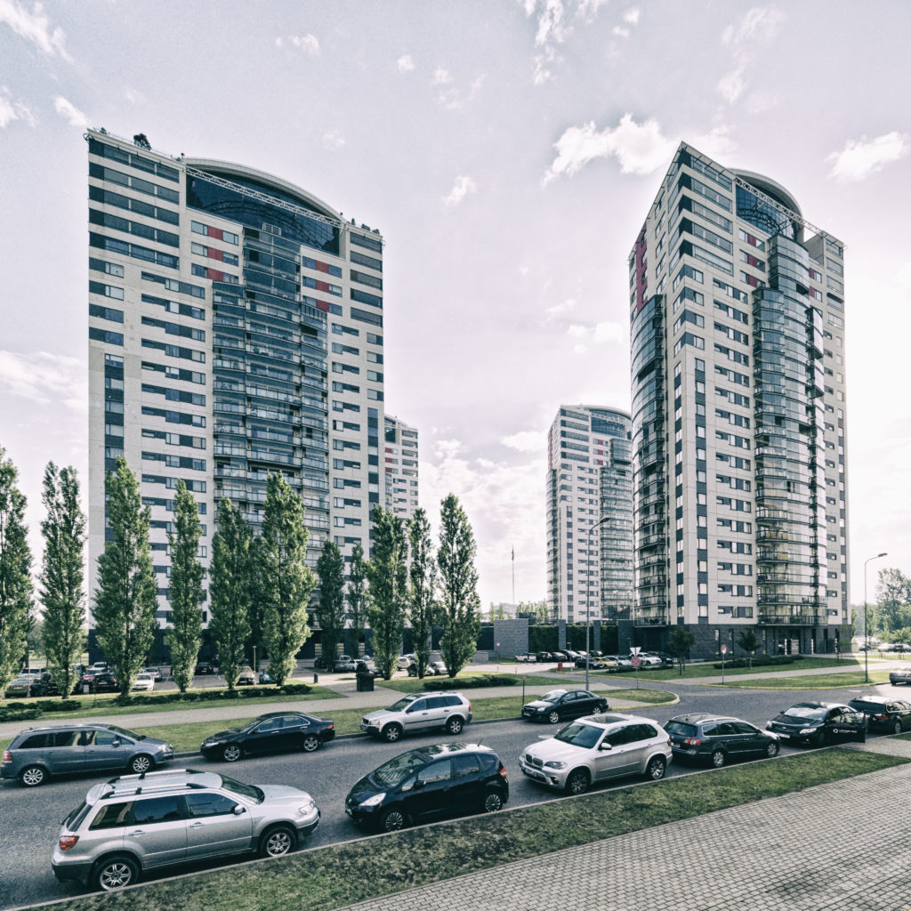 Image: The Neighborhood of Skanste in Rīga. The multi-storey apartment houses Skanstes virsotnes. Click on the image to enlarge it.