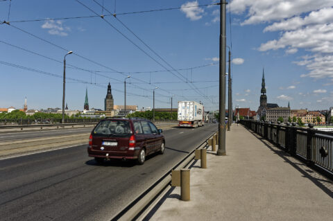 Image: The Akmens tilts - Stone Bridge - in Rīgā. View from the bridge to the old town. Double click on the image to enlarge.